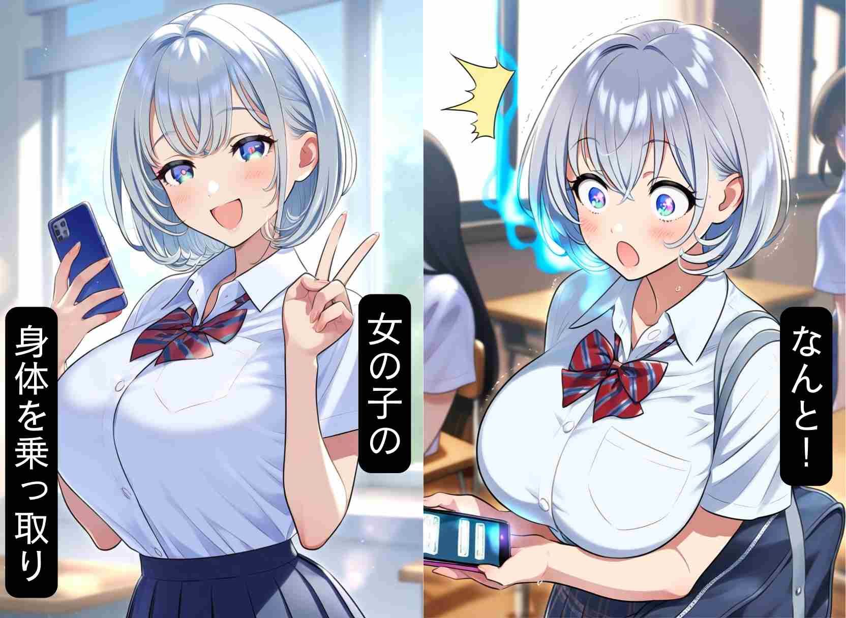 サンプル画像2:憑依アプリでクラスの巨乳ギャルJKに変身、女体化アヘ顔メス堕ち(シコリの森) [d_483840]