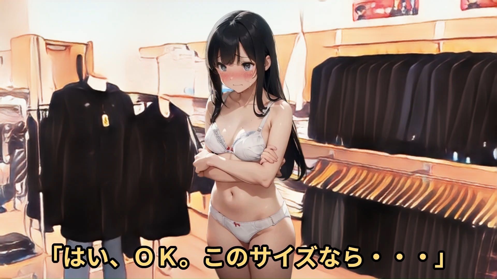 サンプル画像1:【少女痴●体験告白】羞恥の制服採寸（第2話）恥ずかしがり屋の少女にわざとサイズの小さい体操服を試着させて大事なところを露出させまくった話(少女痴●体験告白) [d_484633]