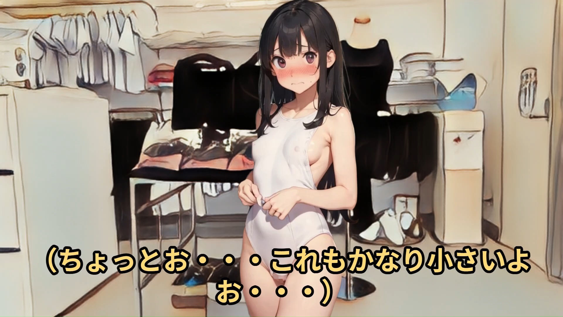 サンプル画像6:【少女痴●体験告白】羞恥の制服採寸（第3話）気弱な少女に明らかにサイズの小さいスクール水着を試着させて、なめ回すように視姦した話(少女痴●体験告白) [d_484646]