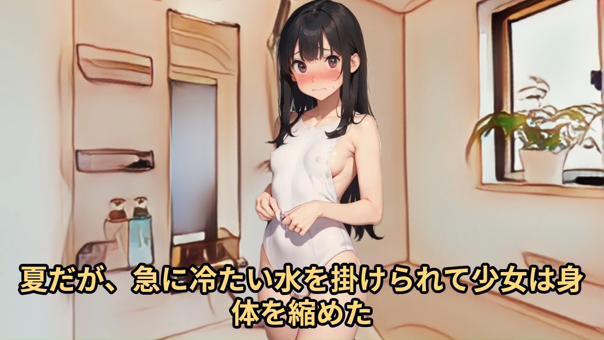 サンプル画像1:【少女痴●体験告白】羞恥の制服採寸（第4話）水に濡れた白いスクール水着が色々と恥ずかしい所まで透けている様子を写真に撮られて言葉を失う少女の話(少女痴●体験告白) [d_484658]