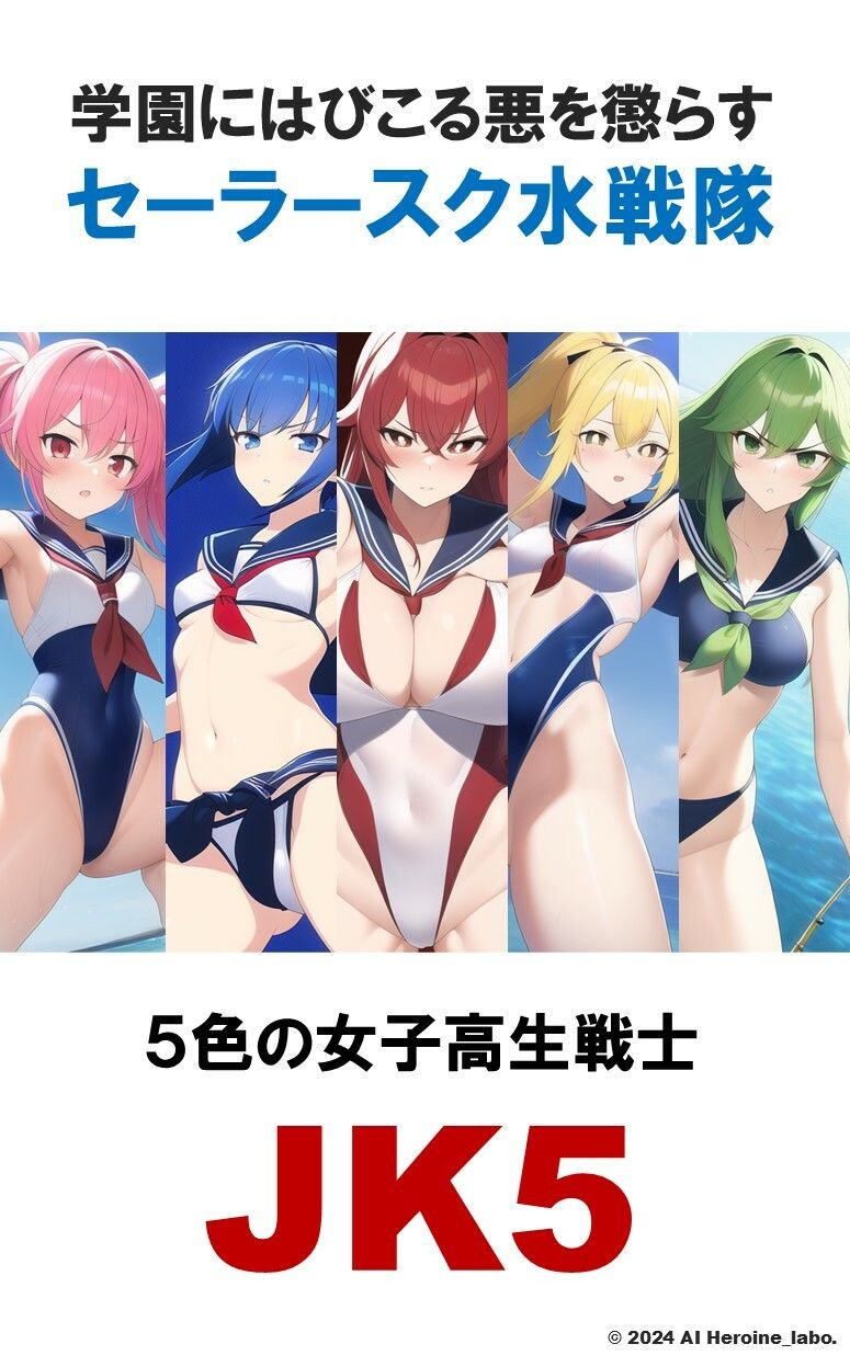 サンプル画像2:AI妄想美少女シリーズ-42 【セーラースク水戦隊JK5】5人のヒロインズ！えっちに鍛えた肢体編(AIヒロイン研究会) [d_484702]