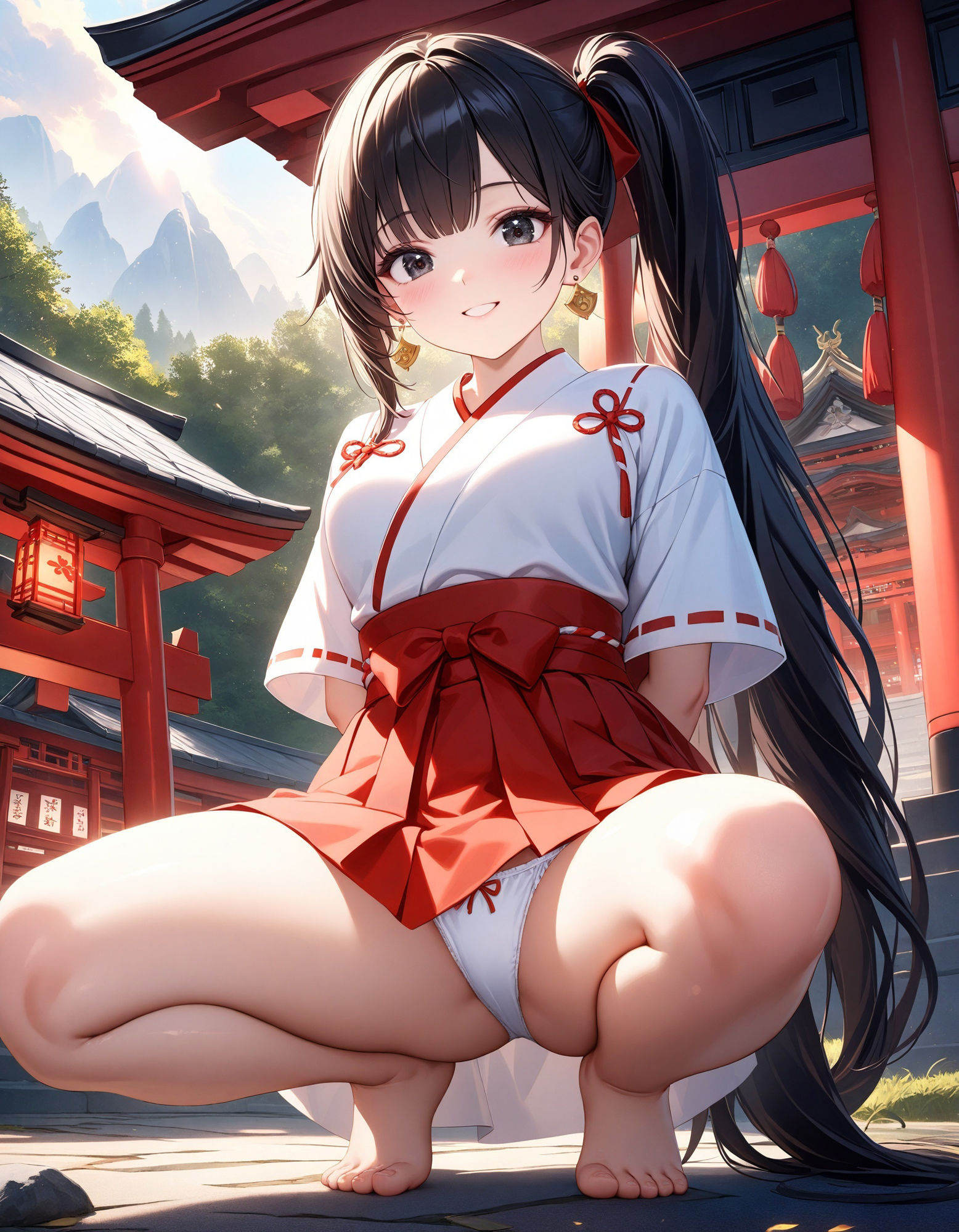 巫女のしゃがみパンチラ2の画像1