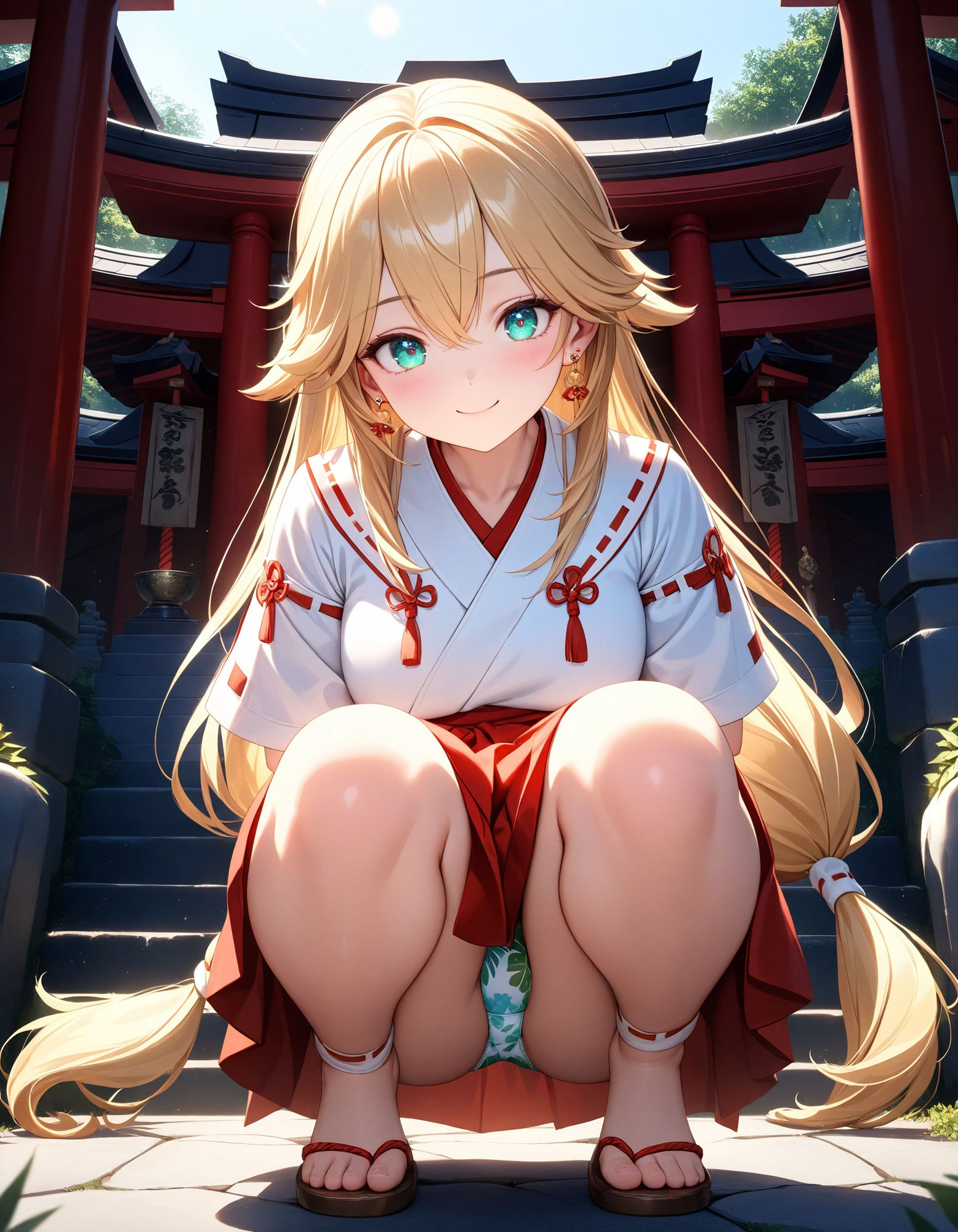 巫女のしゃがみパンチラ2の画像2