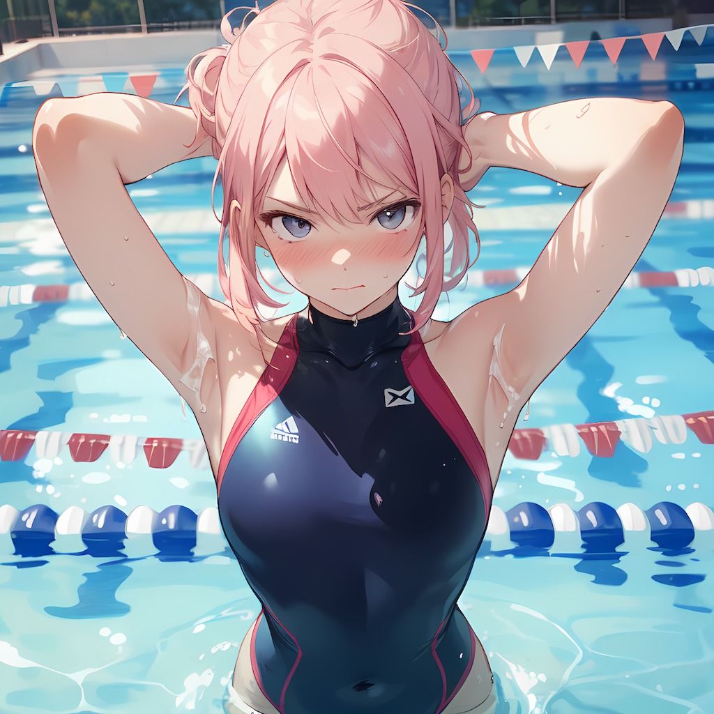 サンプル画像2:【176枚】ぶっかけ腋見せ競泳水着(紺色ドリーム) [d_485644]