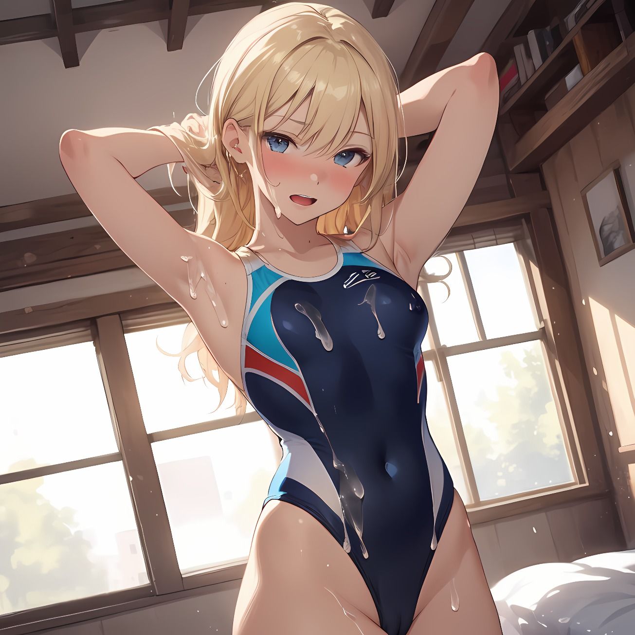 サンプル画像4:【176枚】ぶっかけ腋見せ競泳水着(紺色ドリーム) [d_485644]