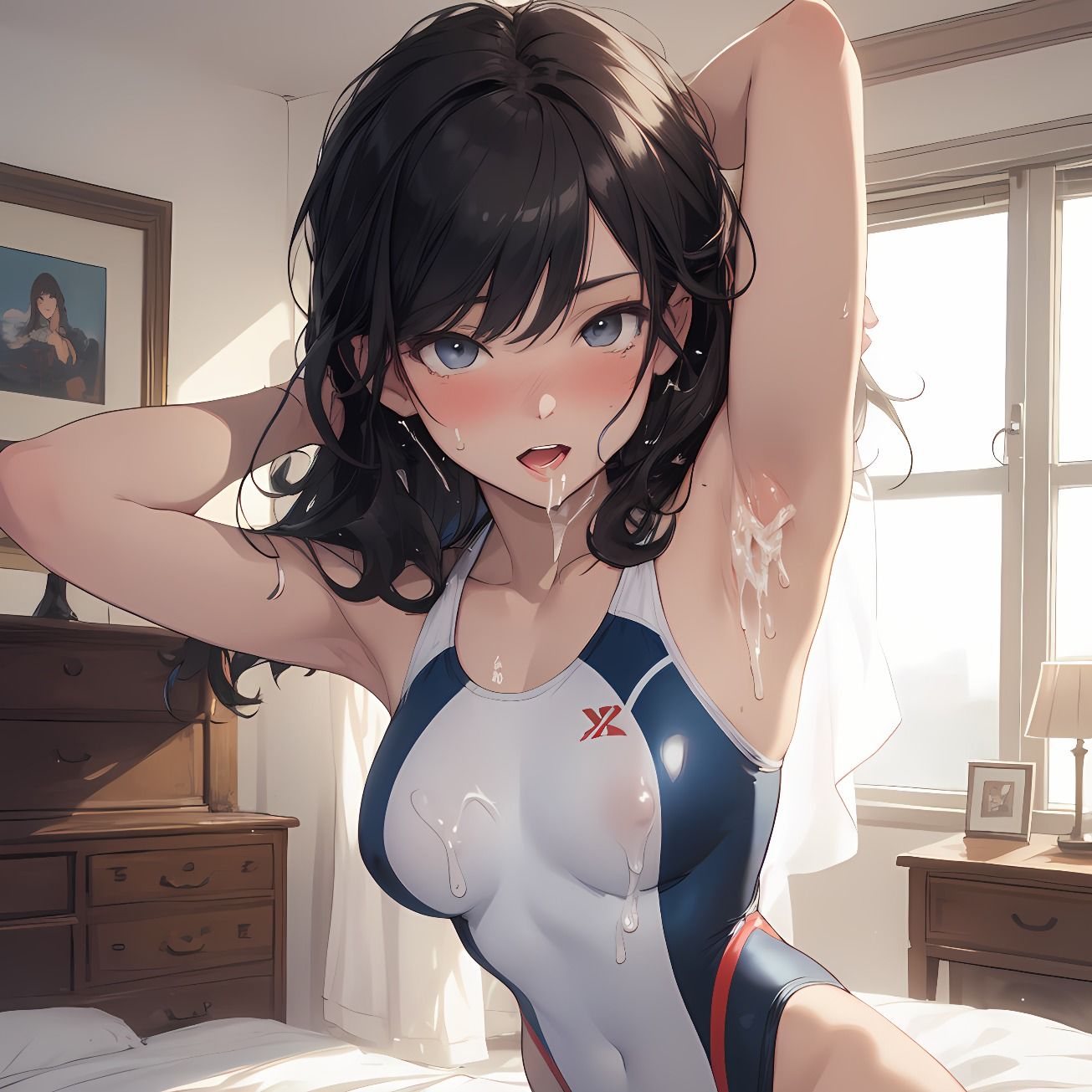 サンプル画像5:【176枚】ぶっかけ腋見せ競泳水着(紺色ドリーム) [d_485644]