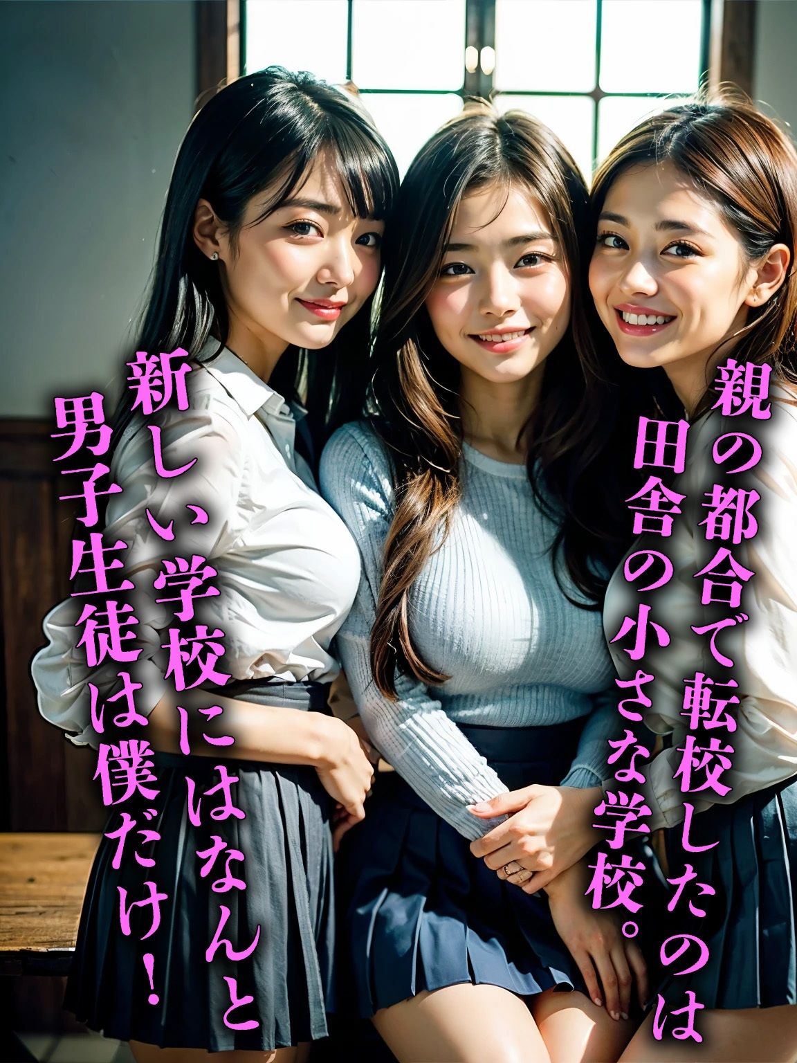 サンプル画像1:田舎でハーレム性活〜非モテ男子を囲む欲求不満な女子校生〜(AI beauty Lab.) [d_485671]