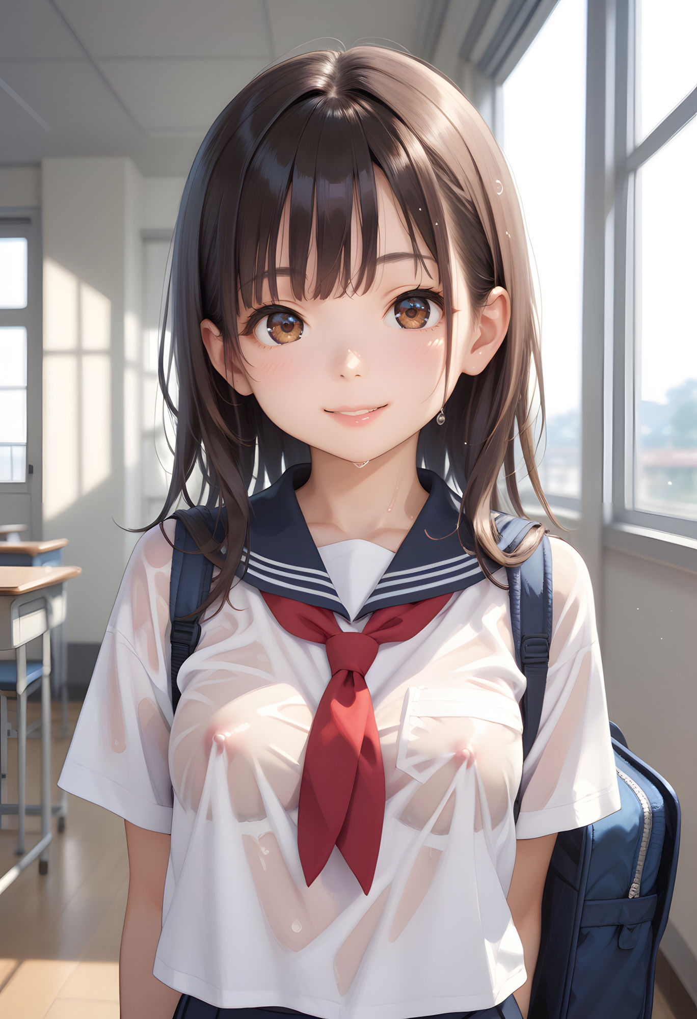 サンプル画像1:透け乳首〜クラス全員の女子に水ぶっかけてみたら〜(2次元は正義！) [d_487087]