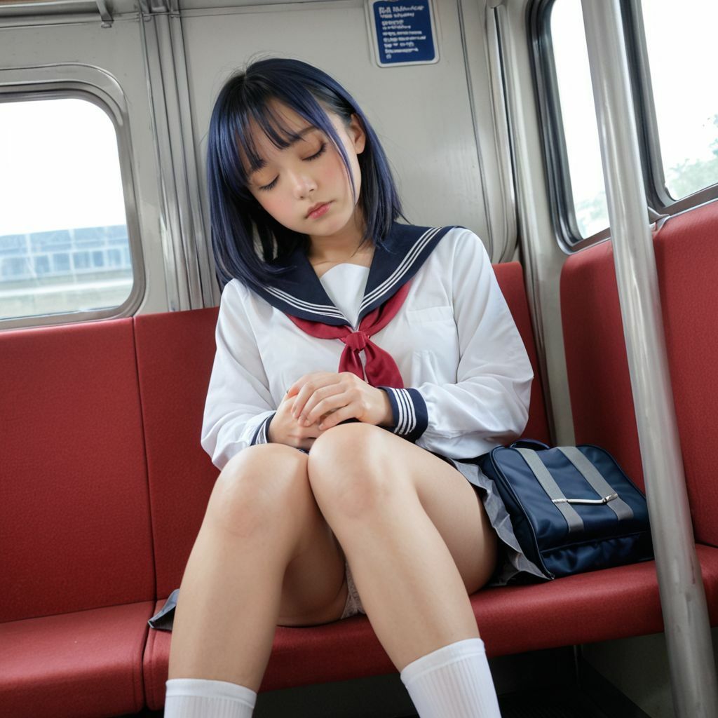 サンプル画像3:【電車内盗撮】寝ている女子のパンチラ画像集(AI美エロ) [d_487983]