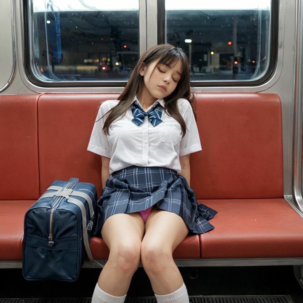 サンプル画像4:【電車内盗撮】寝ている女子のパンチラ画像集(AI美エロ) [d_487983]