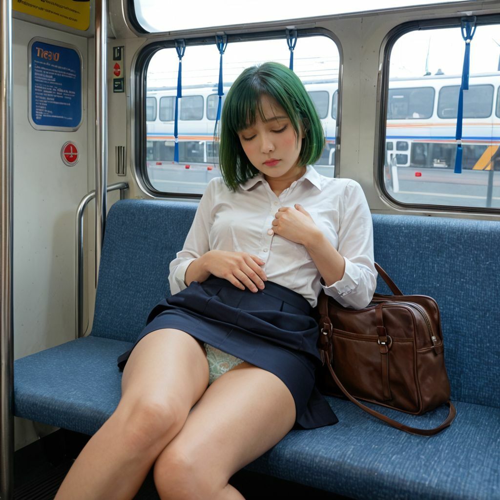 サンプル画像6:【電車内盗撮】寝ている女子のパンチラ画像集(AI美エロ) [d_487983]