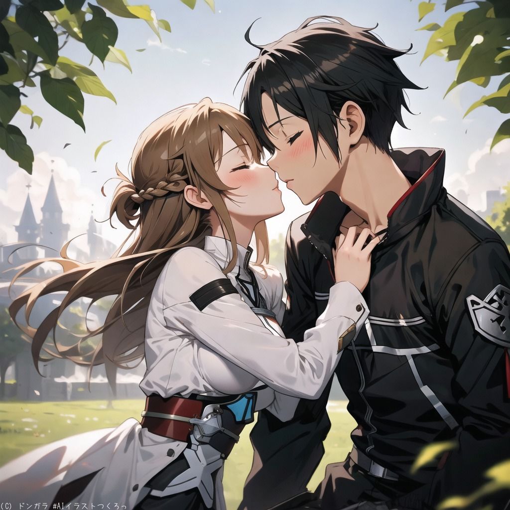 サンプル画像2:AIイラストCG集20  アスナとキリト(ドンガラ) [d_488756]