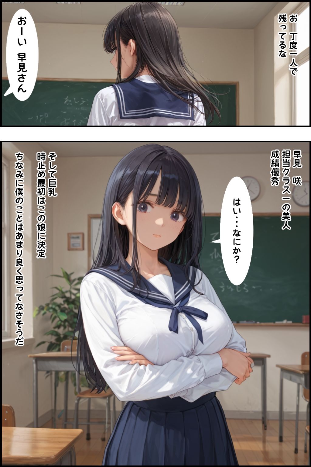 サンプル画像1:時間停止学園 まれによくある、時間停止タイマーを手に入れた男が学園の美少女達と好き勝手にエッチするお話 巨乳ロングヘア編 日焼けショートヘア編(おかかこんぶ) [d_489435]