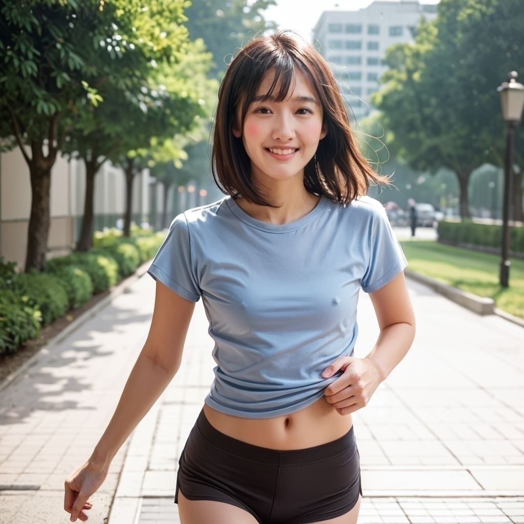 サンプル画像1:ノーブラでジョギング！？ランニング女子の胸ポチ画像集(AI美エロ) [d_491473]