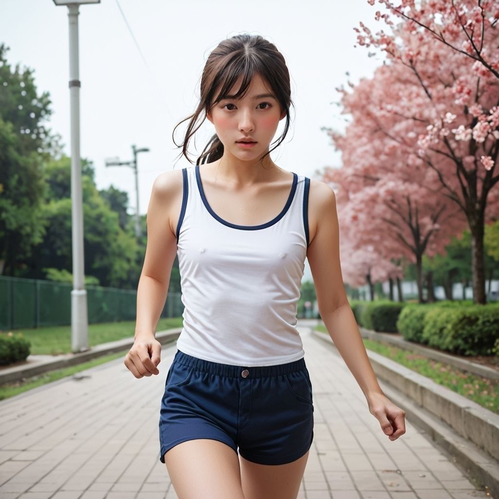 サンプル画像2:ノーブラでジョギング！？ランニング女子の胸ポチ画像集(AI美エロ) [d_491473]