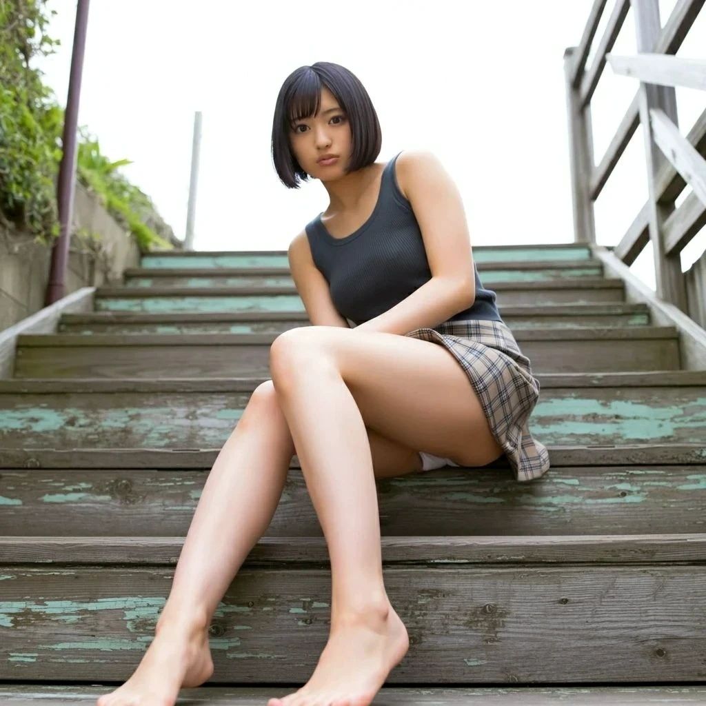 サンプル画像2:階段に座る女｜パンチラ(もう限界) [d_493198]