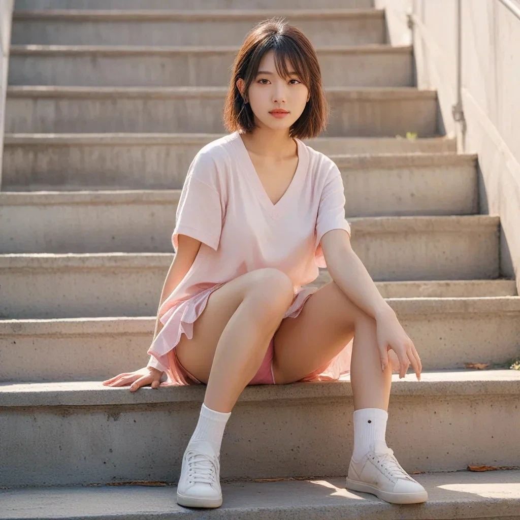 サンプル画像3:階段に座る女｜パンチラ(もう限界) [d_493198]