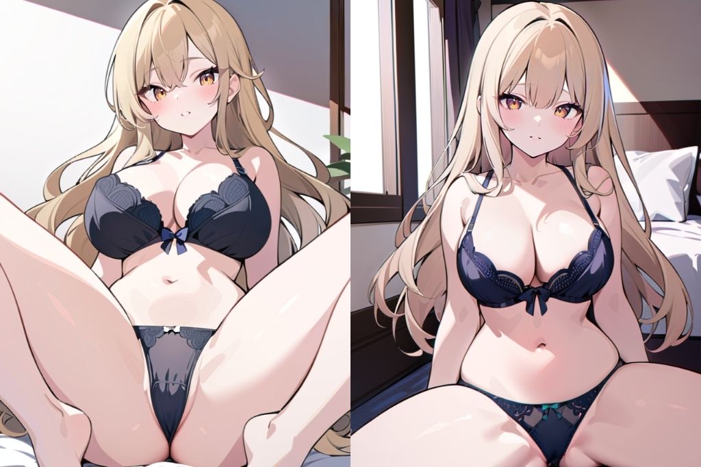 サンプル画像2:金髪ギャルが下着姿でM字開脚(彩風  咲) [d_493206]