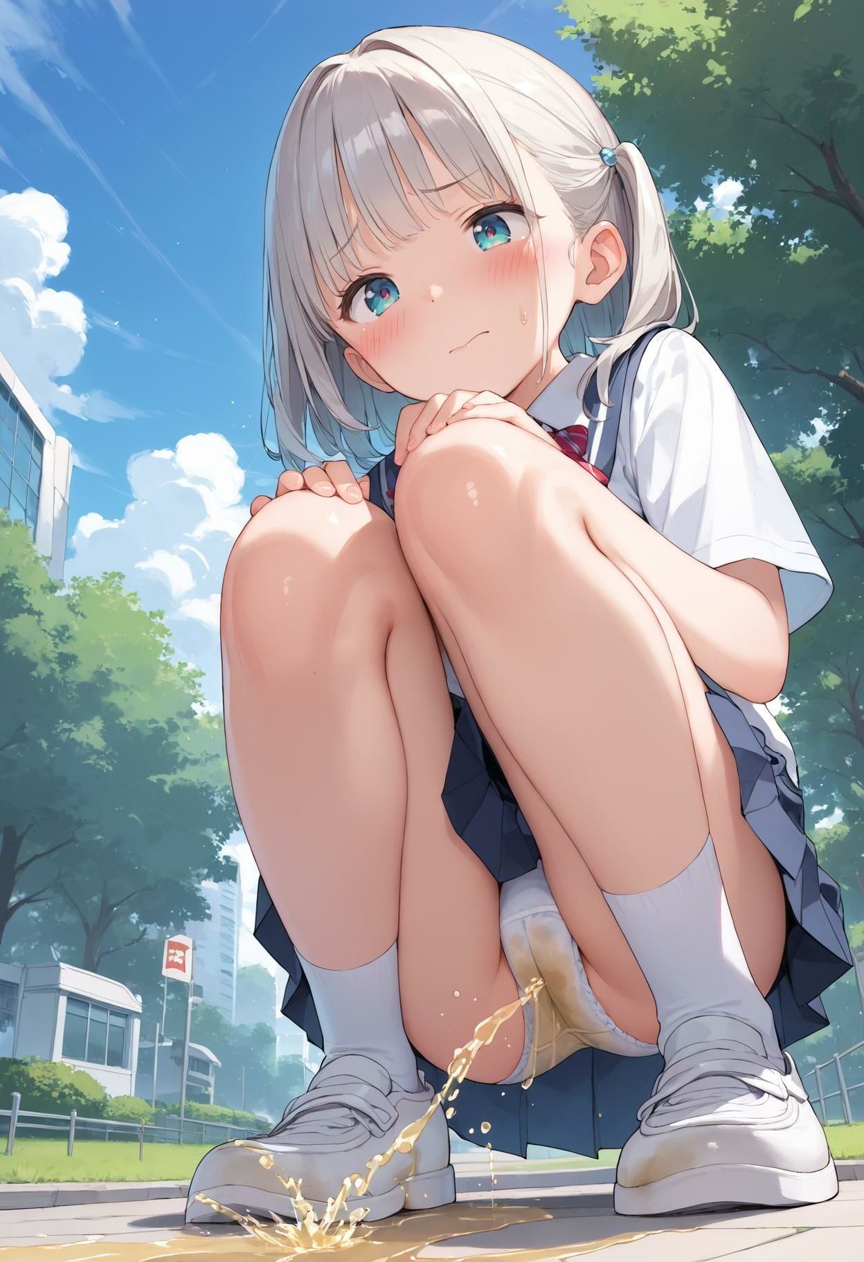 サンプル画像2:女子校生のおしっこパンティ我慢限界しゃがんでお漏らし(AI_Peeパンティ) [d_493480]