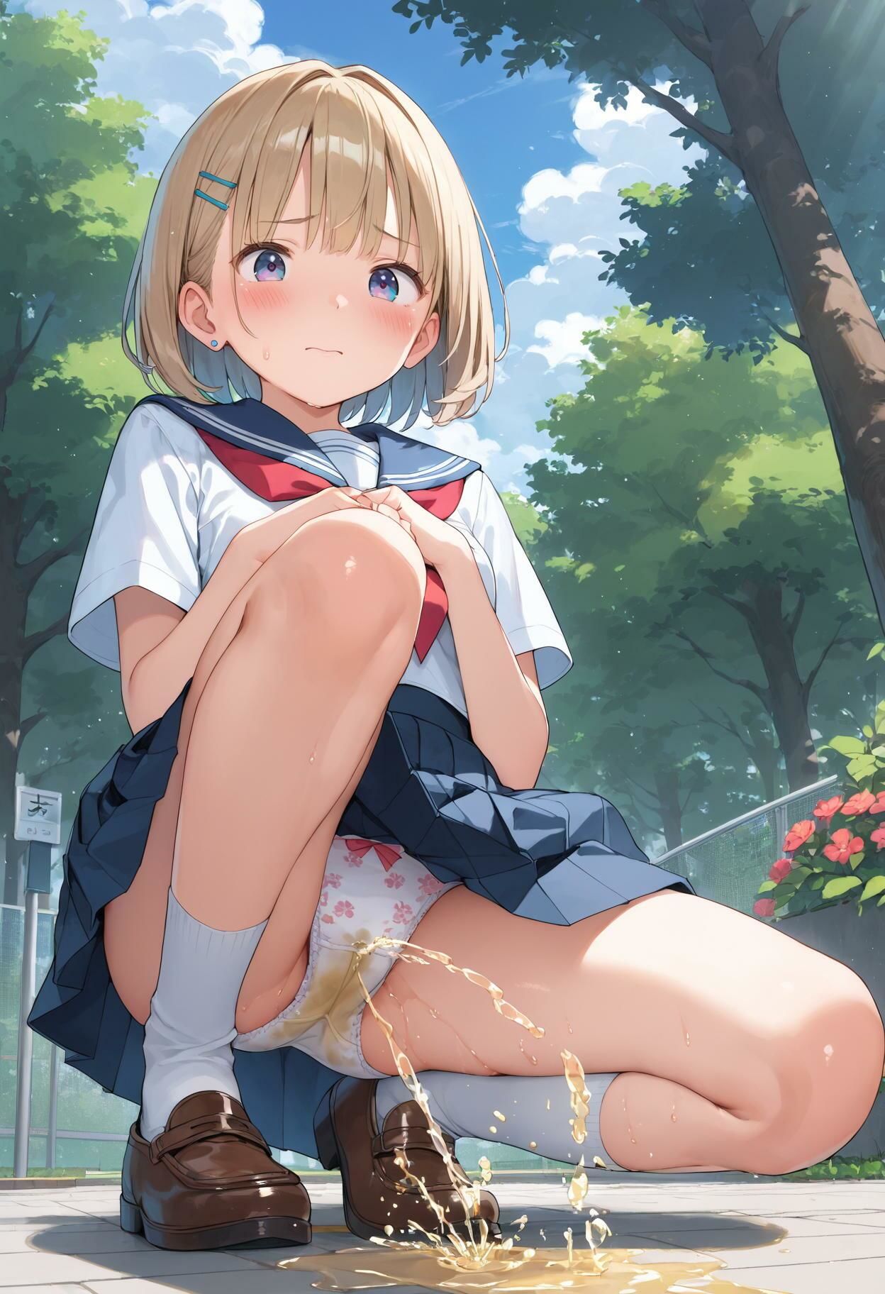 サンプル画像4:女子校生のおしっこパンティ我慢限界しゃがんでお漏らし(AI_Peeパンティ) [d_493480]