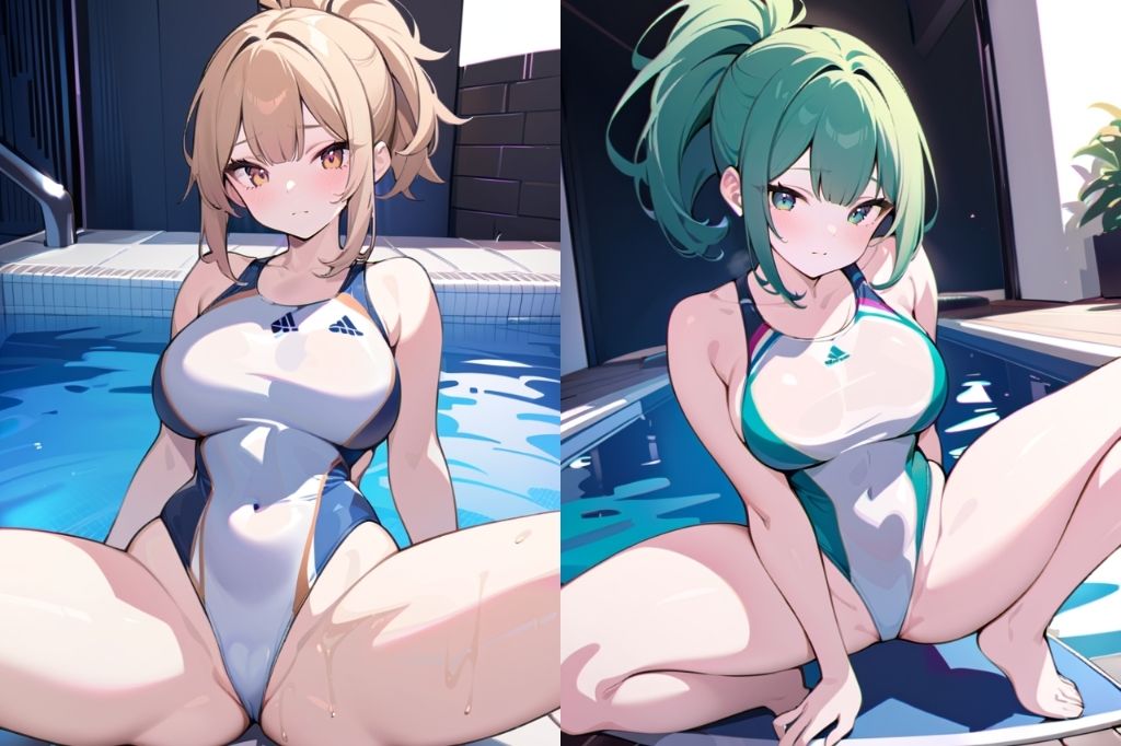 サンプル画像2:競泳水着で大胆M字開脚してる女の子(彩風  咲) [d_493818]