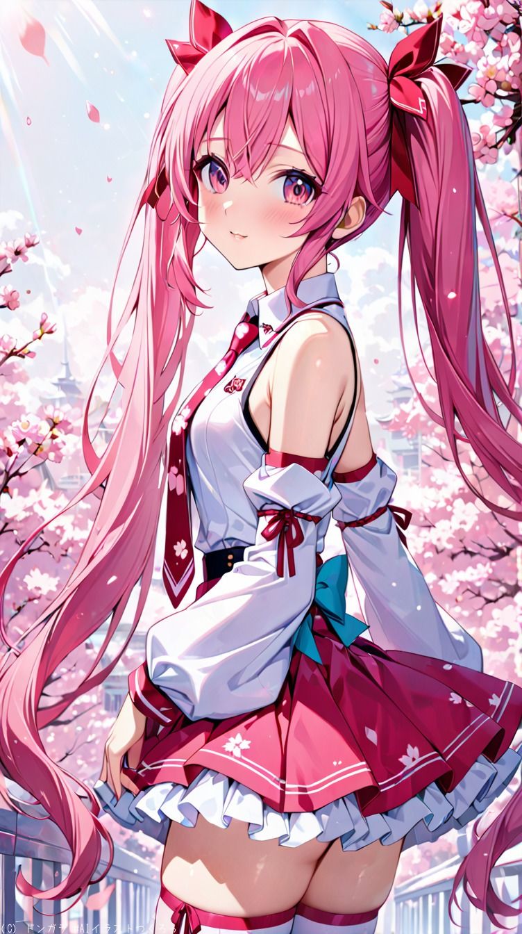 サンプル画像1:AIイラストCG集37  桜ミクと雪ミク(ドンガラAI美少女イラスト支部) [d_494321]