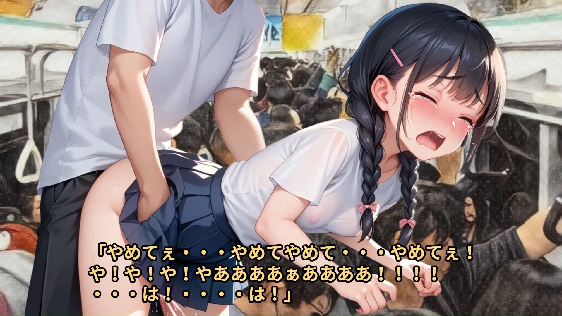 サンプル画像6:【完全痴●マニュアル】満員電車で痴●された気の弱い少女が、両親の借金のカタに痴●再現ドキュメンタリーに出演させられ、セカンドレ●プされる話(少女痴●体験告白) [d_495680]