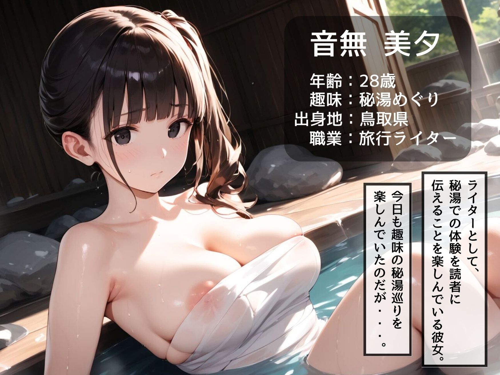 サンプル画像1:【ねぇ、どこ見てるの？】人里離れた山奥の混浴温泉で、爆乳陰キャ女子が変態おじさん集団に散々視姦された挙句、犯◯れる。(夢と希望がチラチラリズム) [d_495911]