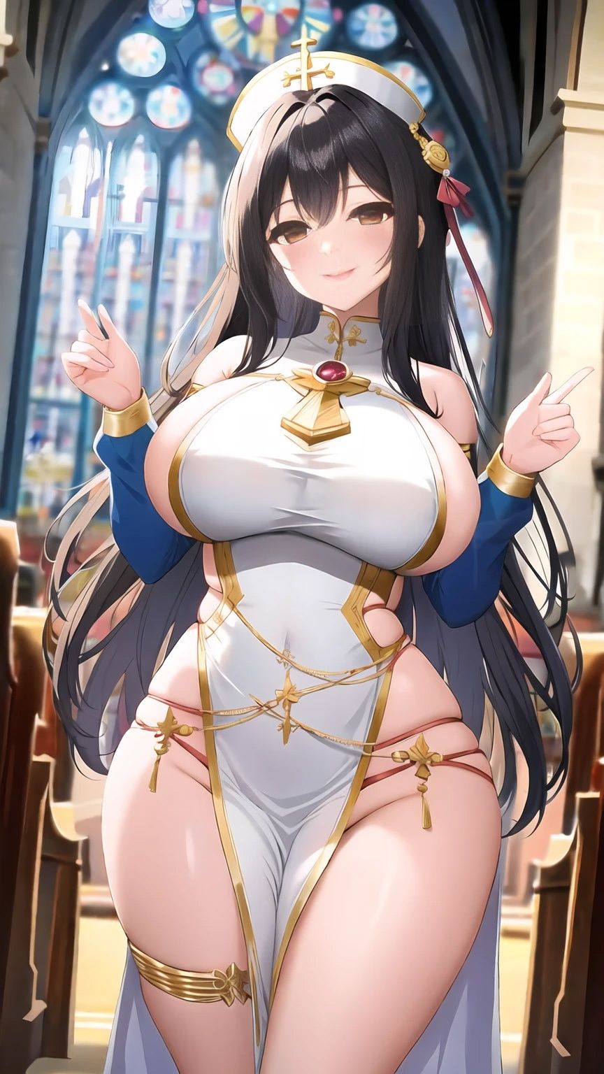 サンプル画像5:巨乳神父美女【妄想イラスト美女図鑑vol.155】(AIイラスト美女研究所) [d_496207]