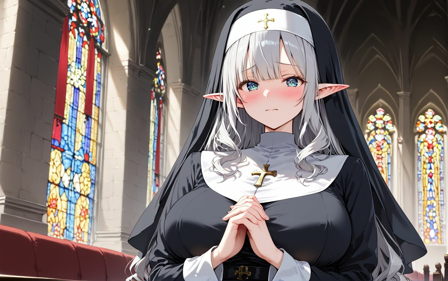 サンプル画像1:異世界乱交:淫乱エルフシスター 〜信者のちんぽで性欲解消〜(聖水の彼方) [d_496910]