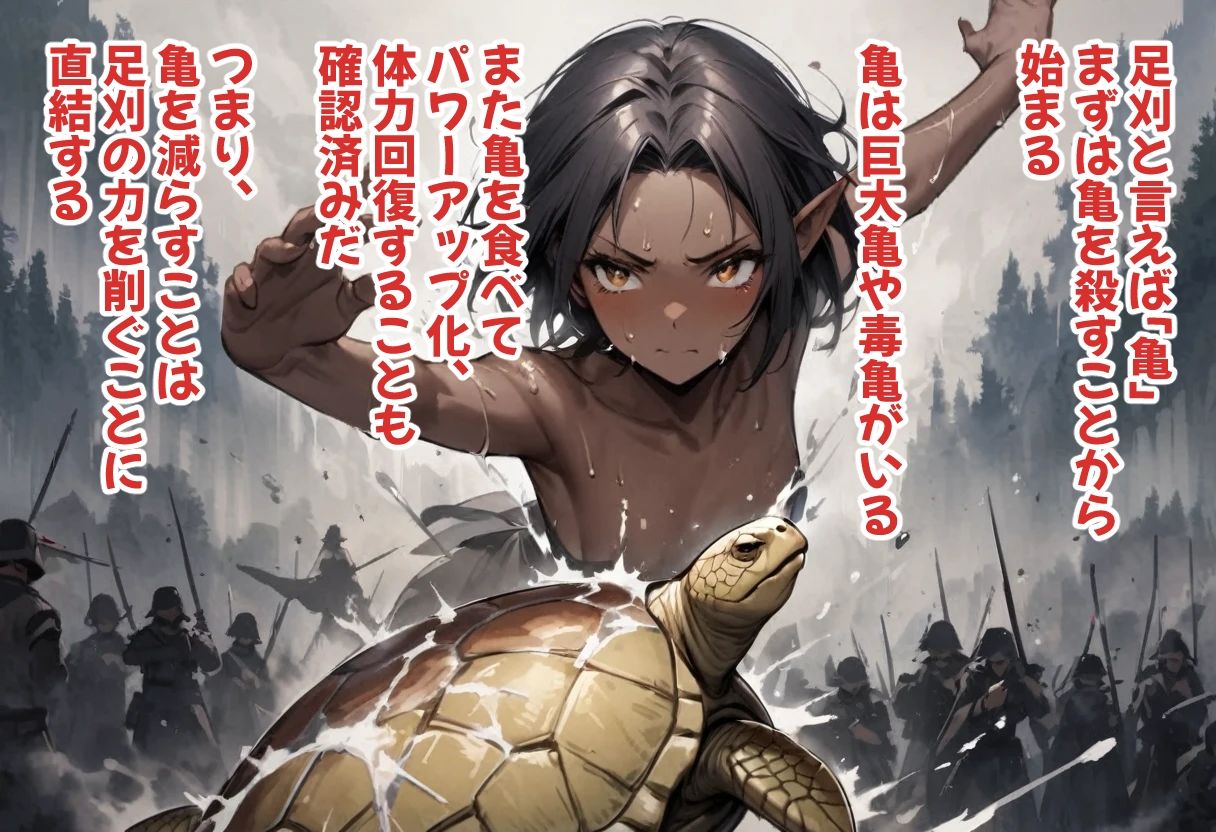 サンプル画像2:ダークエルフVS巨大亀(コーンパン) [d_496938]