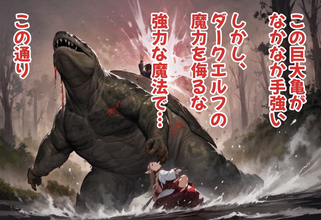 サンプル画像3:ダークエルフVS巨大亀(コーンパン) [d_496938]