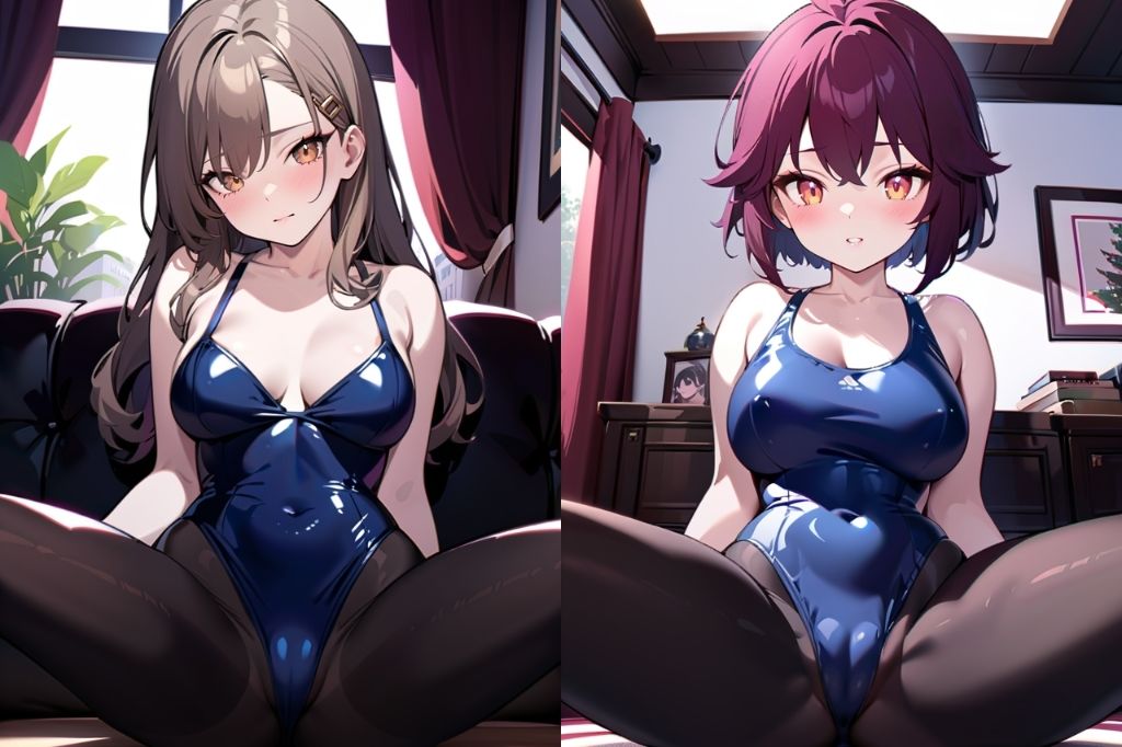 サンプル画像2:スク水に黒パンスト履いた痴女のM字開脚(彩風  咲) [d_498409]