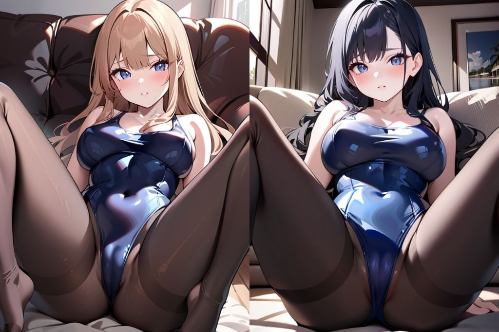 サンプル画像3:スク水に黒パンスト履いた痴女のM字開脚(彩風  咲) [d_498409]