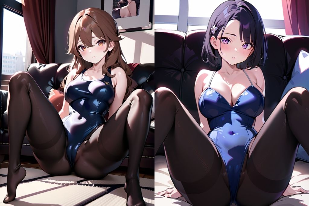 サンプル画像4:スク水に黒パンスト履いた痴女のM字開脚(彩風  咲) [d_498409]