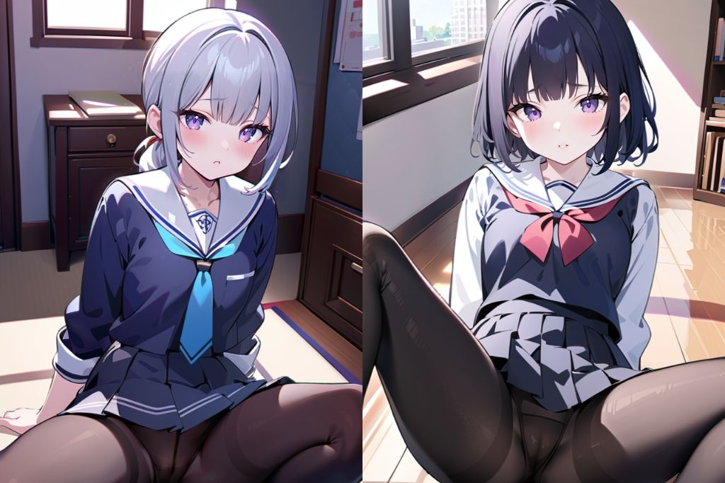 サンプル画像3:黒パンストセーラー服JKのM字開脚vol.2(彩風  咲) [d_498428]