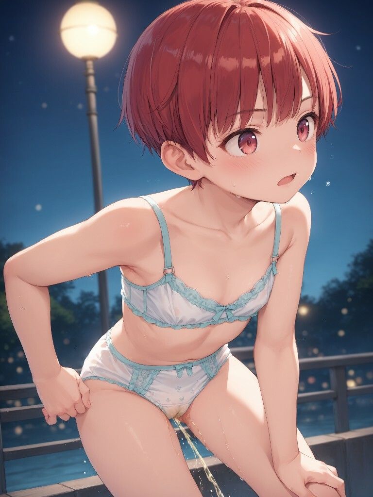 サンプル画像2:かわいい女の子が夜に下着姿で外出してパンツをはいたままおしっこをおもらししている画像集1(えっふぇれ) [d_500231]