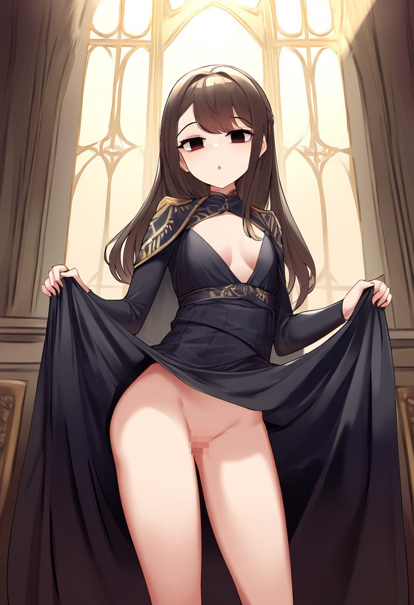 サンプル画像2:ドレスの女の子が催●にかかってスカートをたくし上げている画像(催●スキ) [d_501321]