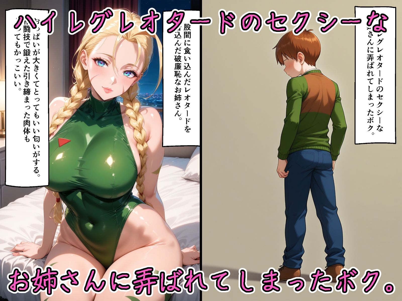 サンプル画像1:ハイレグレオタードのセクシーなお姉さんに弄ばれてしまったボク。(ガンジーガム) [d_501935]