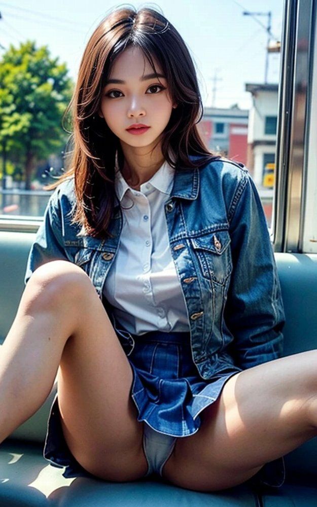 サンプル画像6:デニムミニスカ女子大生電車パンチラ画像集(榊原大造) [d_503391]