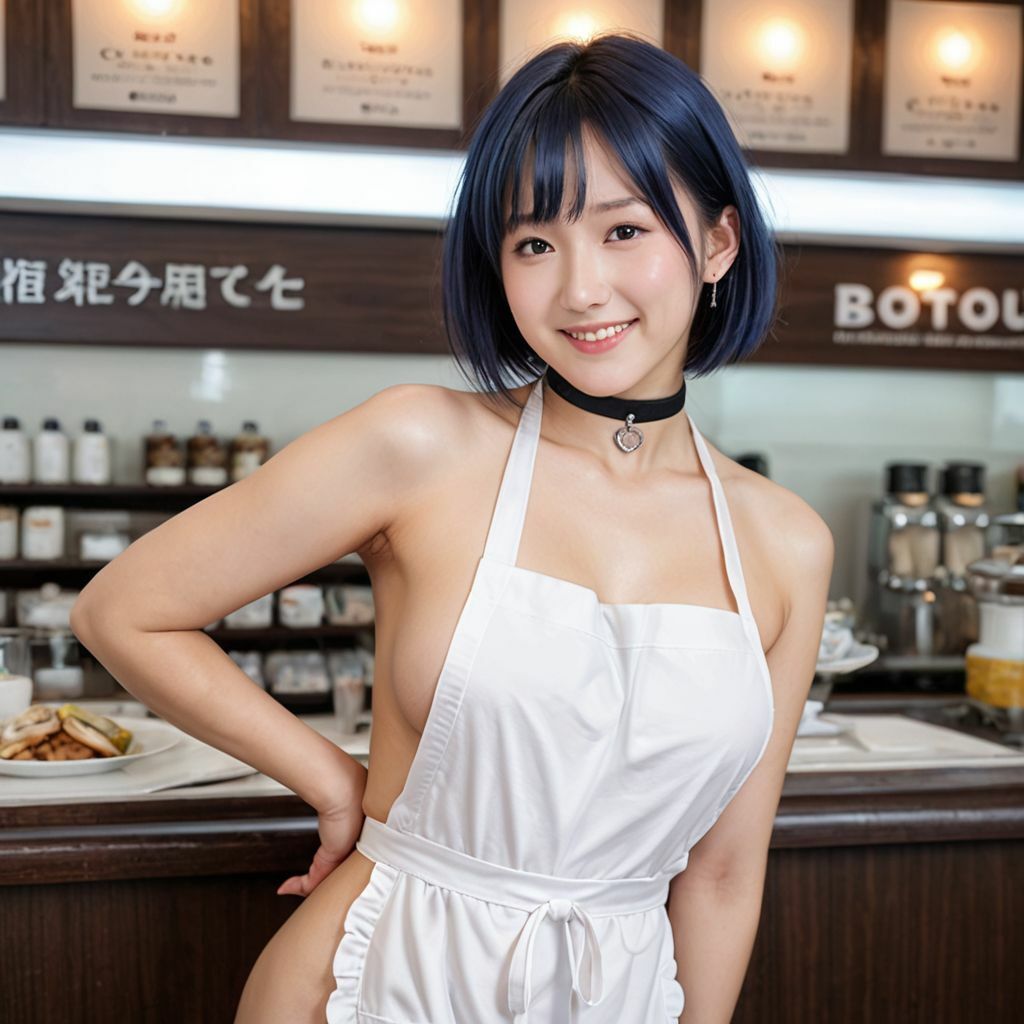 サンプル画像1:【ノーパン喫茶】美女の裸エプロン＆おさわりOKだった！(AI美エロ) [d_503425]