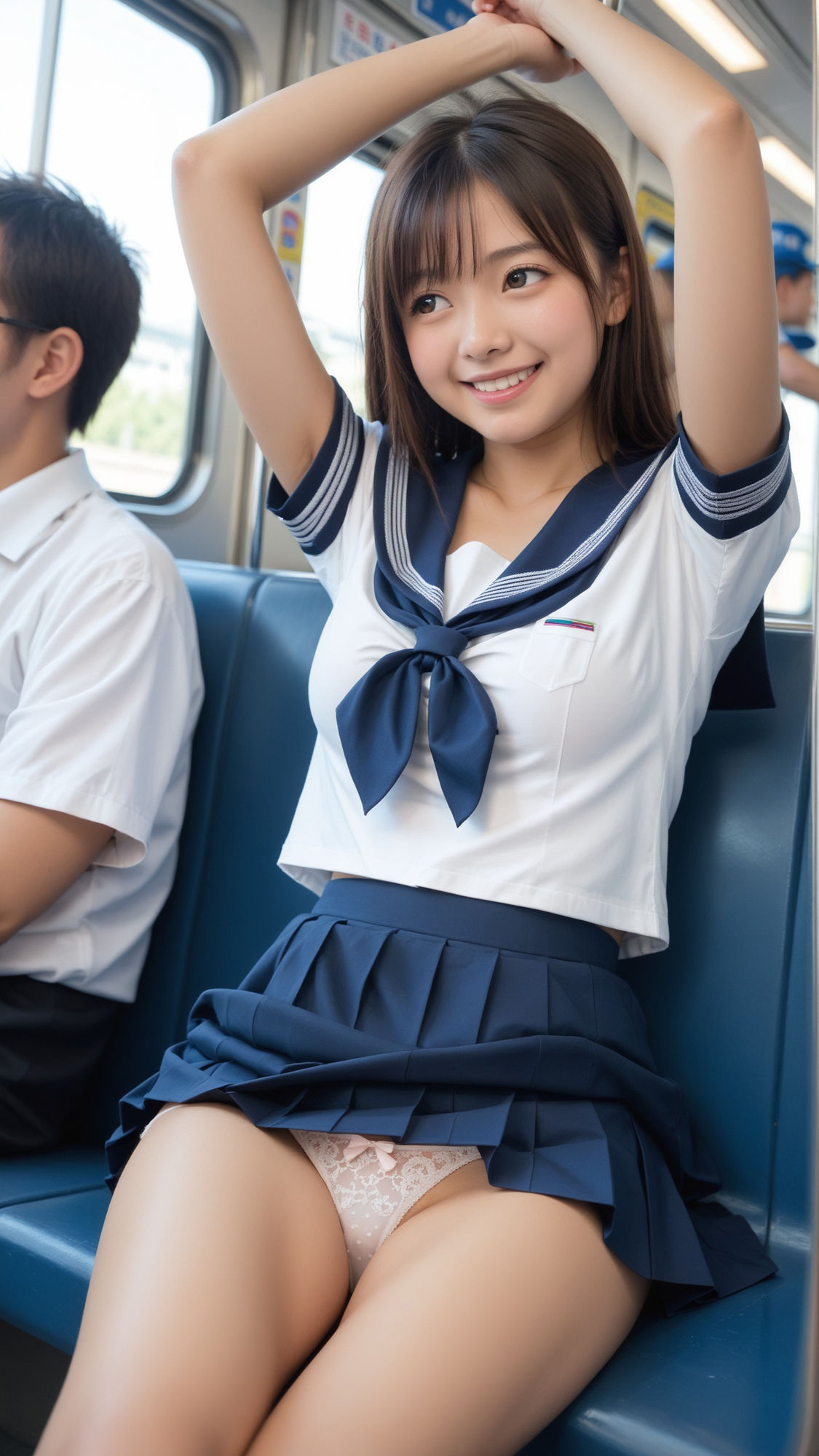 地方都市によくいる超ミニスカート制服女子がいる電車の画像8