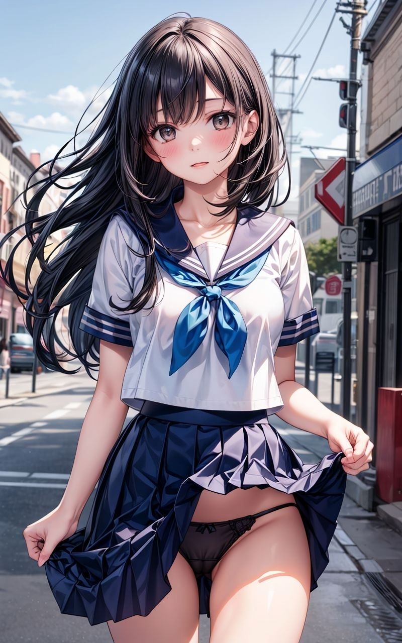 サンプル画像1:グラビア＆裏画像 JKアイドル内藤あすか 青制服バージョン(AIらぼんぬ) [d_505551]