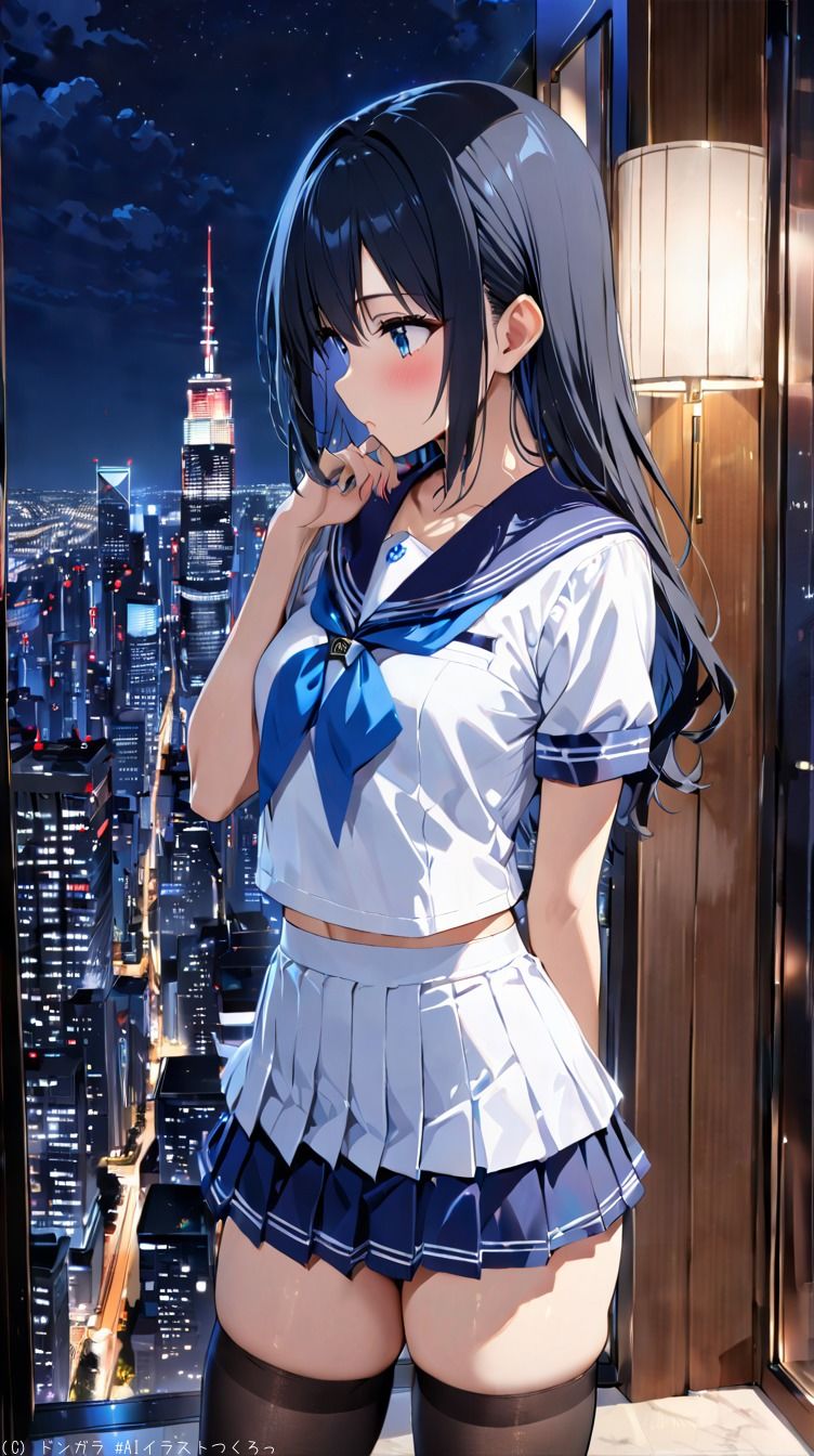 サンプル画像1:AIイラストCG集41  ホテルに泊まる一人の女学生(ドンガラAI美少女イラスト支部) [d_505719]