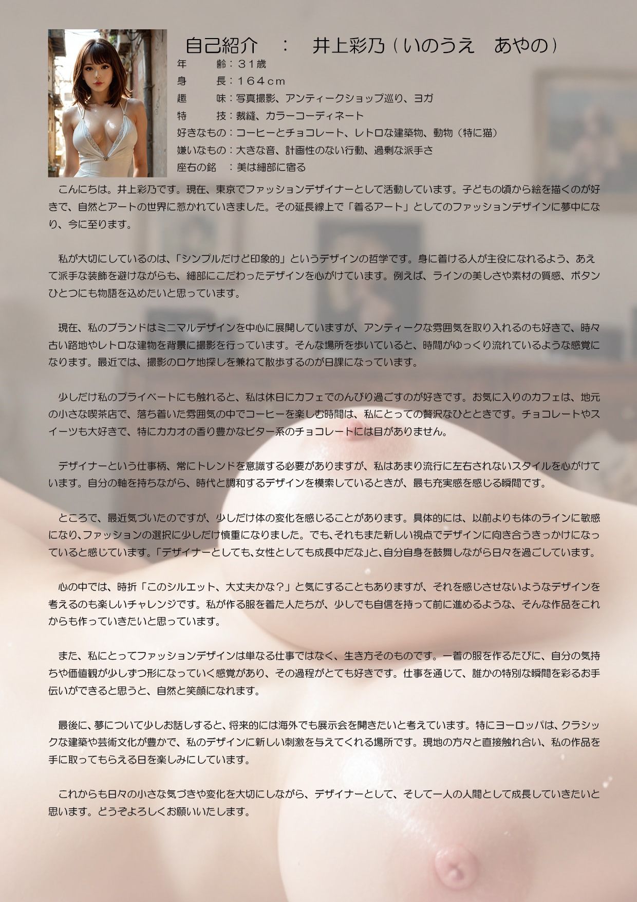 サンプル画像5:誰にも見せたことのない 極・秘密 内なる想いが静かに揺れる私 -井上彩乃- AI美女 アダルト写真集 巨乳美人 妊婦(Alexia Douglas) [d_506338]