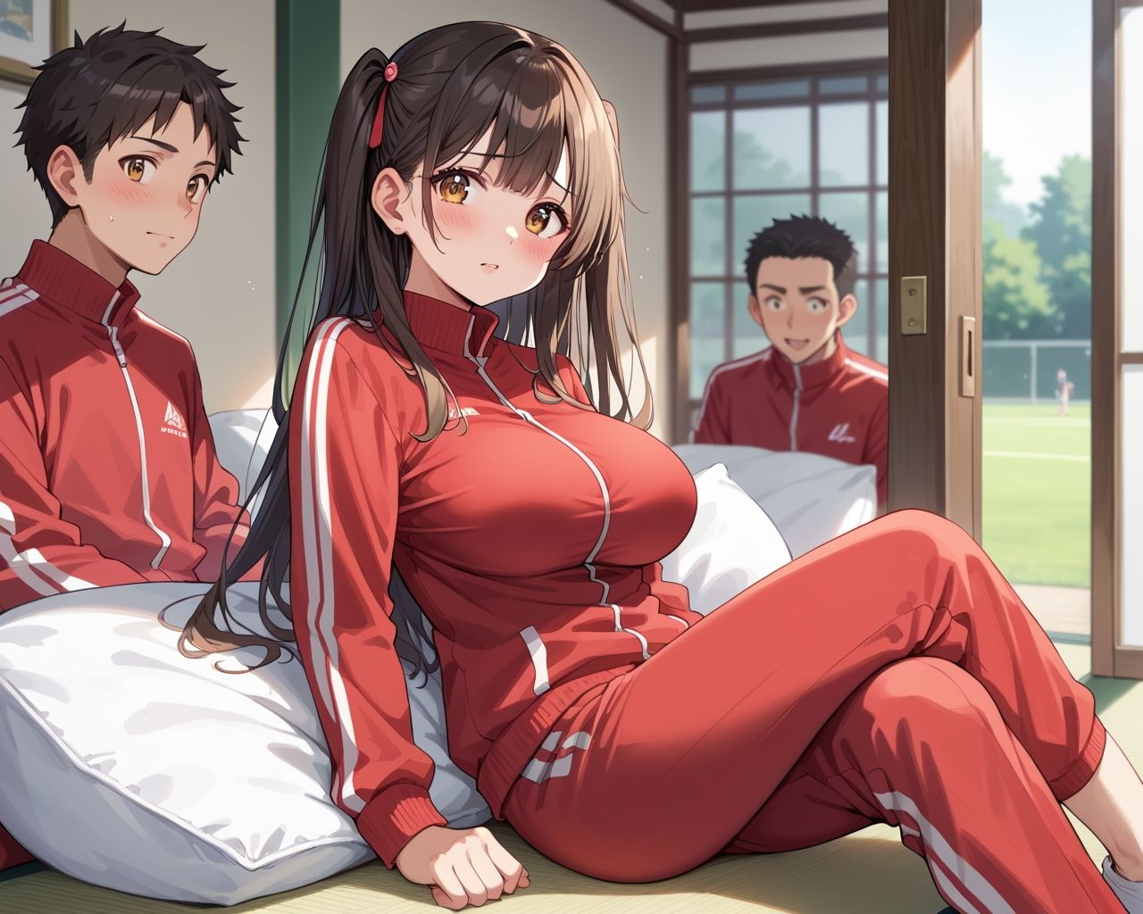 サンプル画像1:巨乳マネは僕らの肉便器 チームの優勝のため、みんなの性処理がんばります！(ひつじ雲) [d_509356]