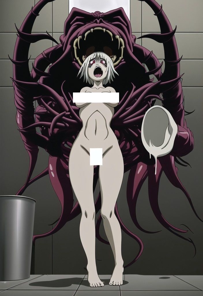 サンプル画像2:名画復刻:Alfread Kubinのサルに頭から喰われそうになっている裸婦の絵画をアニメ調にしてみた。失禁あり。量多め300枚以上！（パラパラ漫画）(MUTANTITS) [d_510194]