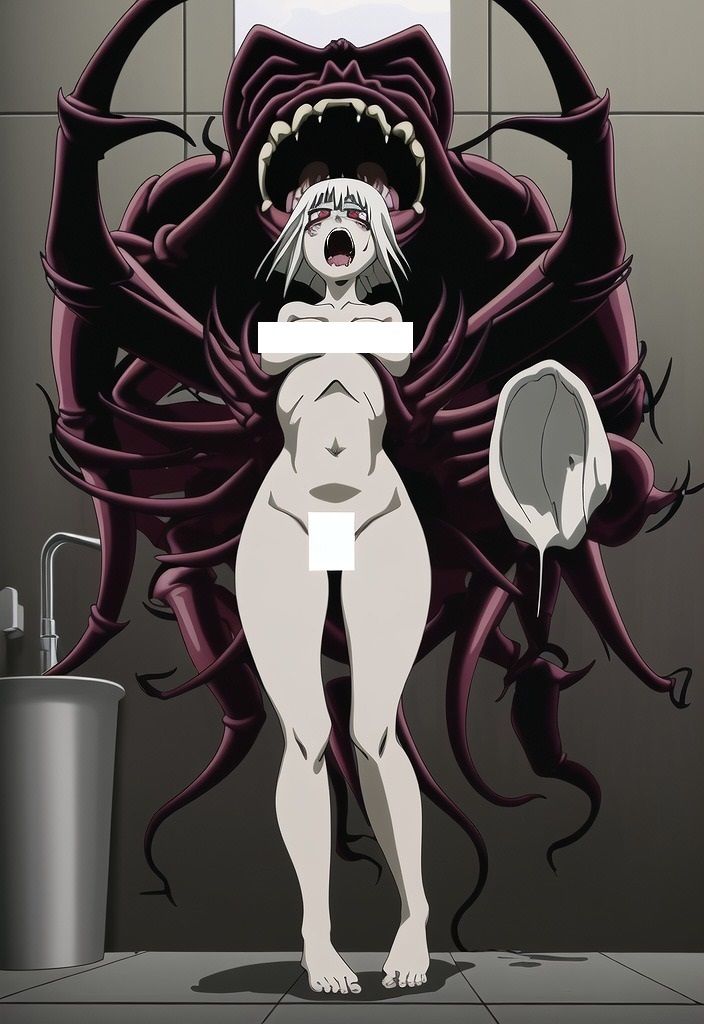 サンプル画像6:名画復刻:Alfread Kubinのサルに頭から喰われそうになっている裸婦の絵画をアニメ調にしてみた。失禁あり。量多め300枚以上！（パラパラ漫画）(MUTANTITS) [d_510194]