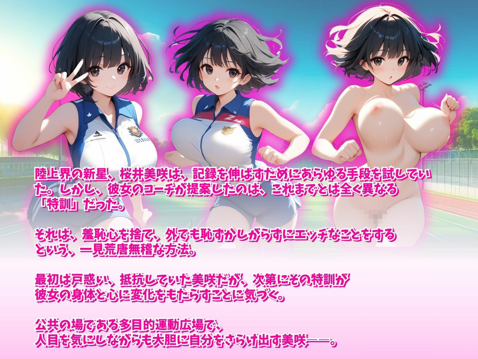 サンプル画像1:むにゅむにゅ陸上少女の羞恥野外レッスン(推し娘) [d_510323]