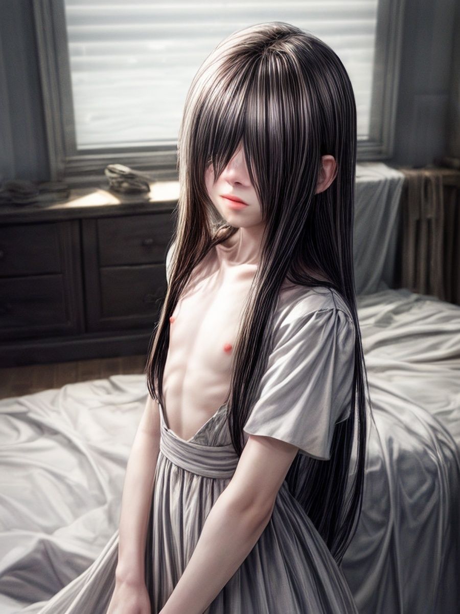 サンプル画像1:呪いのビデオを見たら貧乳の貞〇ちゃんが脱いで現れてくれました♪「リアル・実写系」写真集(ももんじゃ) [d_511268]